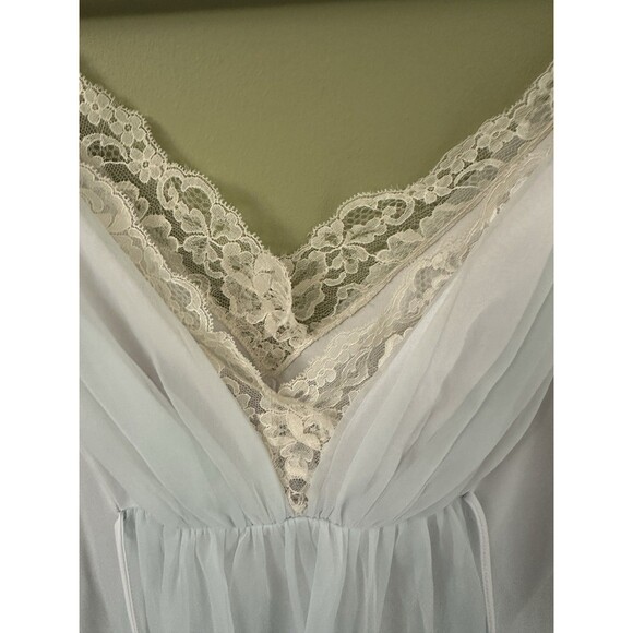 Vintage Shadowline Nightgown Petite Babydoll Teddy Blue Lace‎ Chiffon - Picture 11 of 12